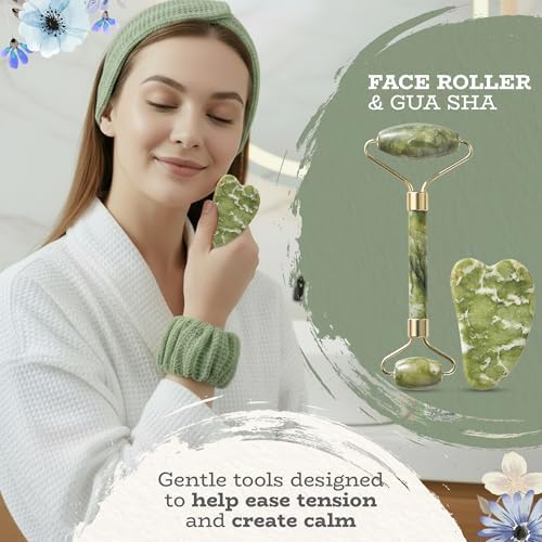 Self Care Basket for Women - 10 Pc Birthday Spa Kit, Face Roller & Gua Sha - Image 3