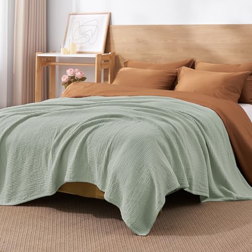 David's Home 100% Cotton Muslin Throw Blanket for College Dorm, 4-Layer Soft Breathable Lightweight Cozy Throw Guaze for Hot Sleepers, 3D Bubble Room Decor for Bed, Giftable, Sage Creen, 50"x70" - Image 6