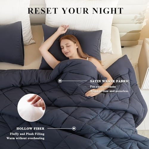 MIOTO 128x120 Oversized King Comforter, Extra Large King Size Comforter Oversized, All Season Soft Lightweight Quilt Down Alternative Duvet Insert with 8 Corner Tabs, Grey - Image 2