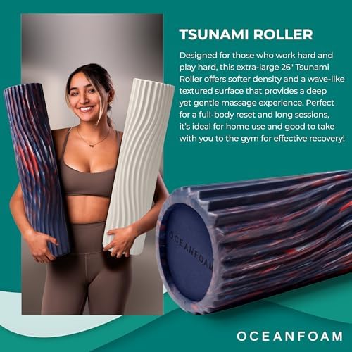 Oceanfoam Tsunami Roller (Dark Navy, Red & Natural Marbled) - Extra-Large, 26" x 5.9" - Soft, Textured Foam Roller for Physical Therapy, Back Pain, Exercise & Stretching - Yoga, Athletics, & Wellness - Image 3