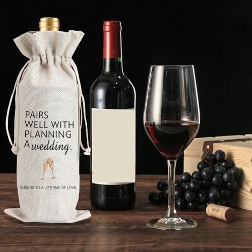 1Pcs Wedding Engagement Gifts for Couple, Mr & Mrs Gift, Newlywed Wine Bag Weeding Gift Wine Bag with 1Pcs Kraft Blessing Cards and natural jute rope - Image 6