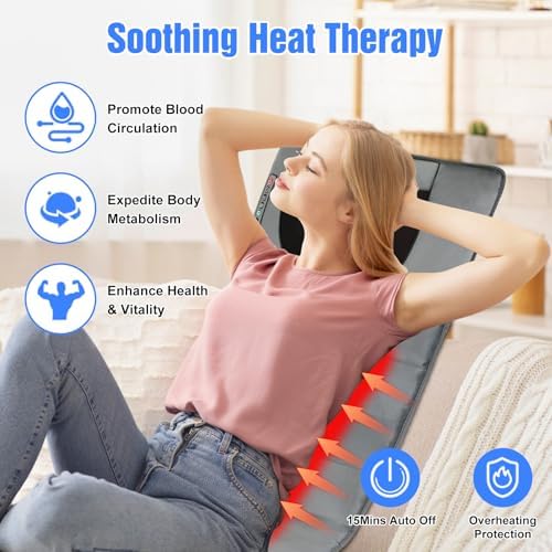 Full Body Massage Mat with Heat,Electric Massage Pad with Shiatsu Neck Back Massage Pillow,Massage Mattress Chair Pad W/ 10 Vibration Motors 3 Heating Levels for Neck,Back&Full Body Pain Relief - Image 3