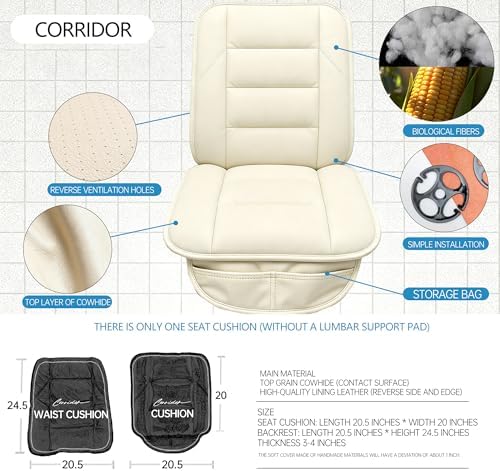 CORRIDOR Genuine Leather Seat Cushion for Car - Handmade - Relieve Hip, Pressure and Sciatica Pain - Ideal for Lower Back Pain - for Office Chair and Car Seat (Off White, Cushion) - Image 5