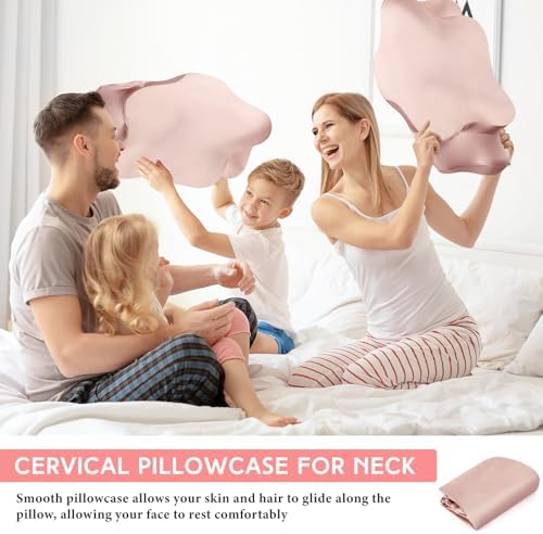 Hahafelt Cervical Neck Pillowcase (Only Pillowcase) Satin Pillow Cover with Zipper Ergonomic Contour Pillow Cover for Side Back Stomach Sleepers(Coral,Queen Size) - Image 6