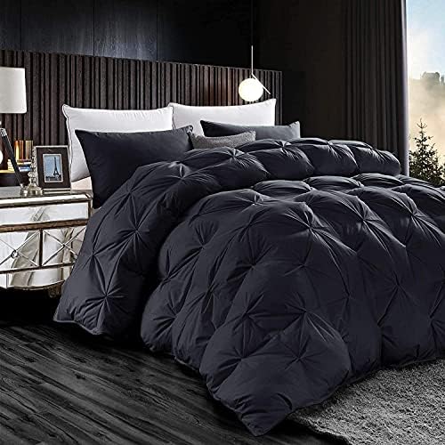 Luxurious Goose Down Feather Fiber Comforter, Exquisite Pinch Pleat Design, Oversize California King/Cal King Black 108 x 98, 100% Egyptian Cotton, 75 oz Fill Weight - Image 2