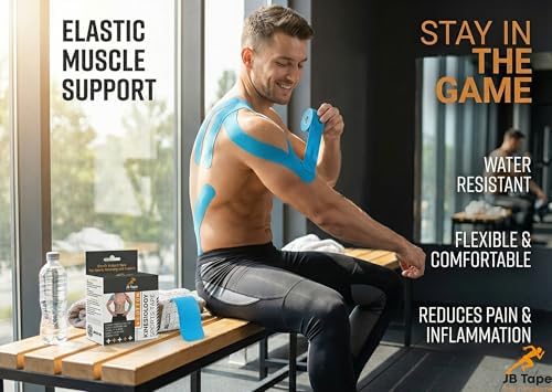 JB Tape Kinesiology Tape, 80 Precut Strips, Blue, Latex‑Free, 4 Rolls - Image 6