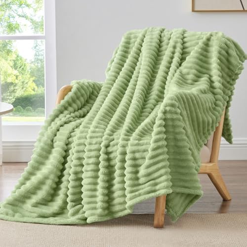 BEDELITE Ribbed Twin Blanket for Couch & Bed, Sage Green, 60"x80" by BEDELITE