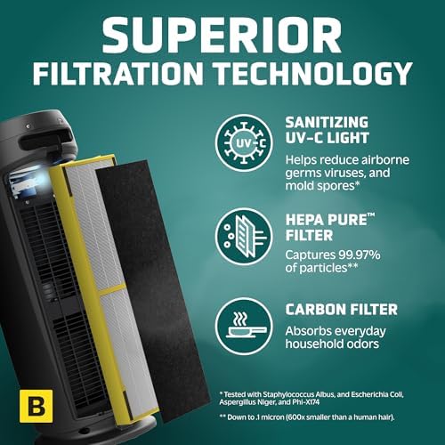 GermGuardian HEPA Air Purifier - Large Room Air Purifier for Bedroom, Office, Dorm, and Home - Filters Pet Dander, Dust, Pollen, Smoke, Scents - AC4825E - 22" Tower - Gray - Image 3