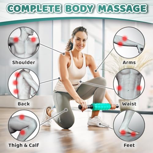 Muscle Roller Stick, Green, Hand Held Body Massager, 9 Rollers - Image 4