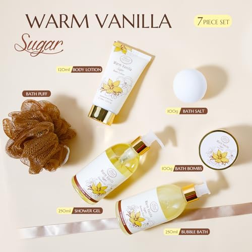 Bath and Body Warm Vanilla Sugar Gift Set, 7pcs Gift Basket for Women, Mom - Image 3