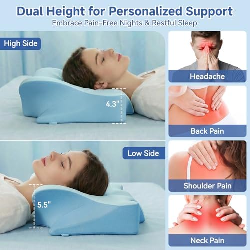 Cervical Neck Pillow for Pain Relief & Sleeping, Ergonomic Posture Pillow Neck Support, Cooling Memory Foam, Orthopedic Contour Pillow for Side Back Stomach Sleepers, Blue - Image 4