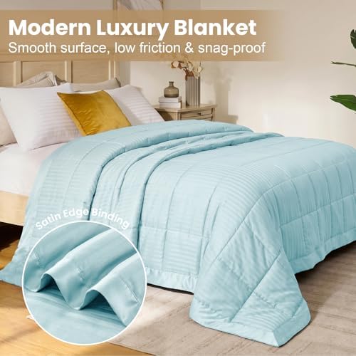 downluxe King Size Blanket with Satin Trim, Lightweight Down Alternative King Blanket for All Season, Machine Washable (Cool Blue, 108 x 90 Inch) - Image 3