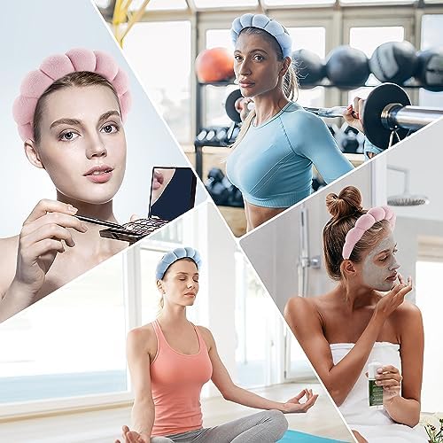 Ztomine Spa Headbands for Face Washing, Facials, Masks & Skin Treatments, Set of 2, 100% Cotton Terry Cloth, Plush Soft Absorbent Headband, Pink & Blue - Image 6