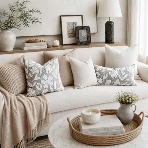 BlissBlush Lumbar Pillow Cover 12x20 Inch, Light Gray Floral Tufted Velvet Decorative Accent Pillow Case for Sofa Bed Living Room, Cover Only - Image 3