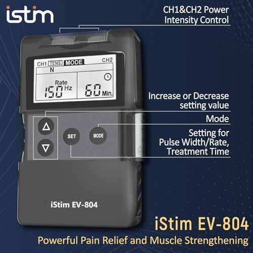 iSTIM EV-804 TENS/EMS 2 Channel Rechargeable Combo Machine Unit - Muscle Stimulator + Back Pain Relief and Management- 7 modes/24 Programs/Backlit (Including Electrodes Pads) - Image 4
