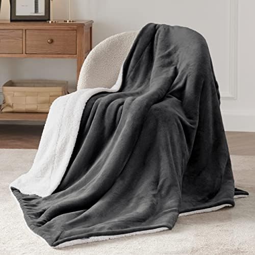 Bedsure GentleSoft Sherpa Fleece Twin Size Blanket for Couch, Non-Heated, Thick and Warm Throw for Women and Men, Soft Fuzzy Plush Twin Blanket for Winter, Charcoal, 60x80 Inches - Image 3