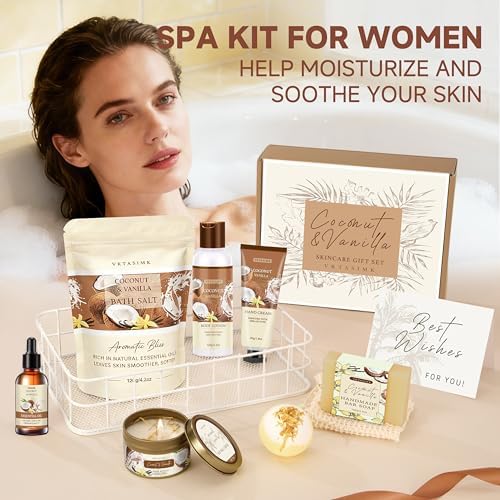 Gifts for Women Birthday Gift Baskets Vanilla Coconut Relaxing Home Spa Set - Image 7