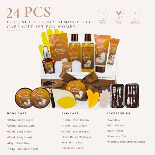 Bath and Body Gift Set, 24Pcs Coconut & Honey Almond Spa Gift Basket - Image 2
