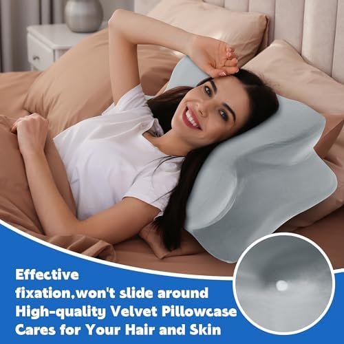 BALAPET 2 Pcs Velvet Cervical Neck Pillow Case, Soft Elasticity Pillowcase for Ergonomic Cervical Neck Pillow,Fuzzy Warm Flannel Pillow Cases with Zipper, Cover Only(Light Gray) - Image 5