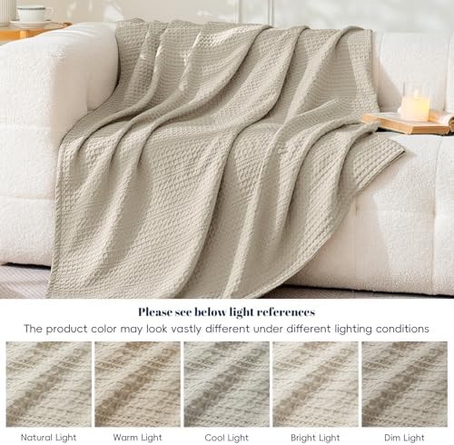 PHF Lightweight Waffle Weave Blanket King Size 104"x 90", Soft Woven Summer Blanket for Hot Sleepers - Aesthetic Home Decor for Couch Bed Sofa, Pet Friendly, Natural/Linen - Image 6