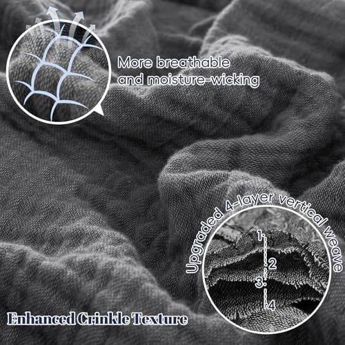 PHF 100% Cotton Muslin Throw Blanket 50" x 60", 4-Layer Lightweight Gauze Throw, Breathable Cloud-Soft Minimalist Blanket for Bed, Couch, Camping & Baby, Greyish Black, Ideal Gift - Image 3