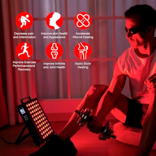 Red Light Therapy Panel Device for Body and Face-660nm Red & 850nm Near Infrared Light Therapy with 60 Dual Chip LEDs and 4 Modes Dimmable,Remote, Timer, Hanging Kit & Stand for Home Office & Gym - Image 2