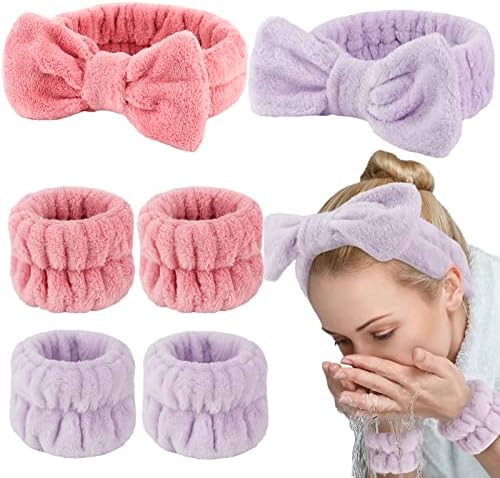 WHAVEL 6PCS Spa Headband and Wristbands Set, Face Wash Headband Wrist Bands for Washing Face Makeup Skincare Hair Band Skin Care Accessories Tools by Whavel