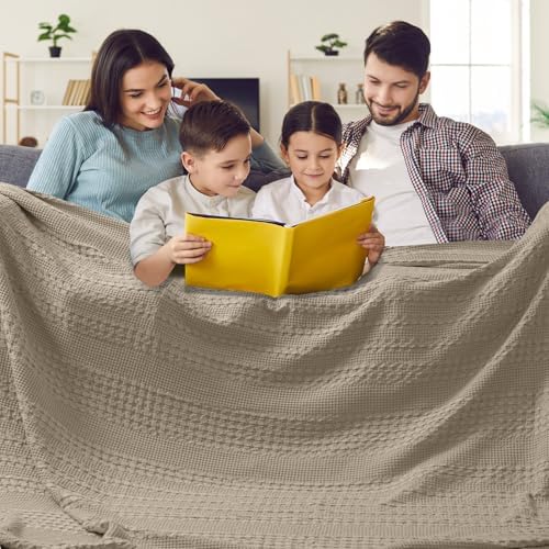 PHF Lightweight 100% Cotton Waffle Blanket, Oversized King, Taupe by PHF