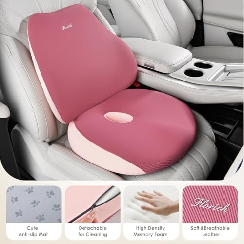 FLORICH Car Seat Cushion and Lumbar Support Pillow, Ergonomic Memory Foam Driving Seat Cushions for Back & Sciatica Pain Relief, Non-Slip Cushion for Car, Office, Truck, Wheelchair, Gaming Chair-Pink - Image 3