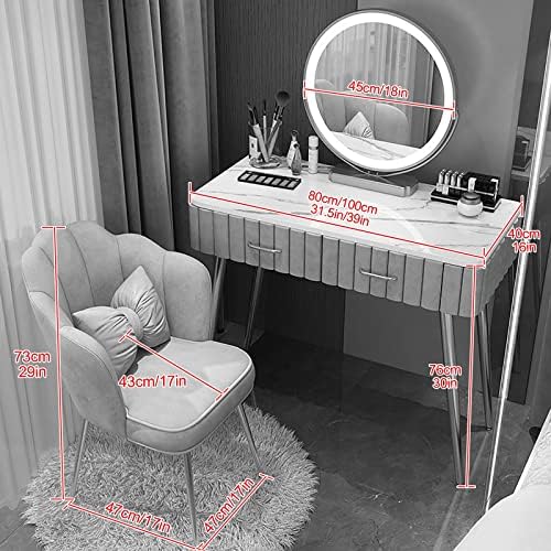 Vanti Makeup Vanity Table with Flip-Top Mirror Adjustable LED Lights Roller Stool Tempered Glass Desk - Stylish Vanity Table Set for Beauty and Nisation - Image 3