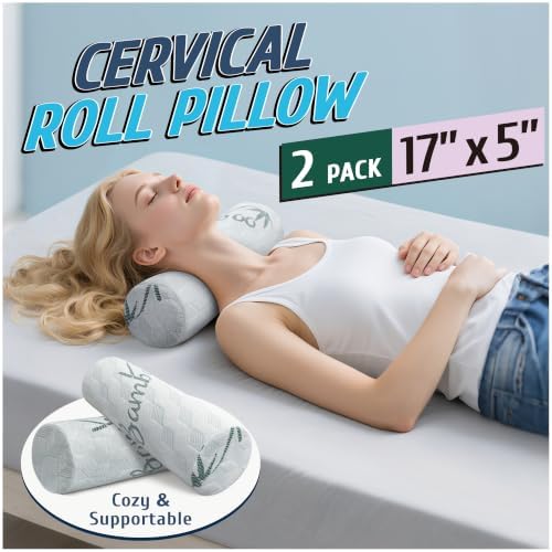 Cervical Roll Pillow, Cylinder Neck Pillow with Removable Washable Cover - Image 2