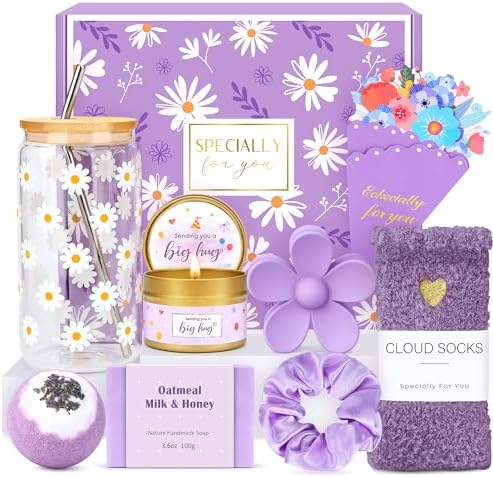 Gift Baskets for Women Unique Birthday Gifts for Women self care cheer up gifts set pick me up gift box for Woman teen girls best friend Sister Ladies Friendship Her - Inspirational Purple Present by CHESACE