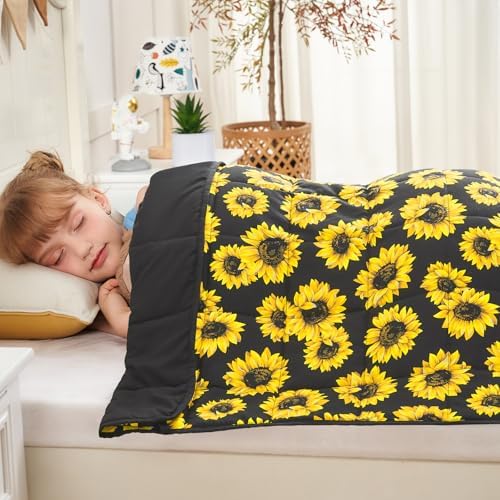 yescool Weighted Blanket 10 Pounds Twin Cooling Weighted Lap Blanket, Sunflower Heavy Blanket for Sleeping, Weighted Throw Blanket Gifts for 80-110lbs, 48"x72" - Image 3