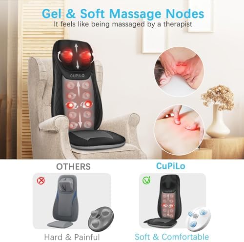 CuPiLo Shiatsu Neck & Back Massager with Heat, Massage Chair Pad Cushion for Stress Relief, Inflatable Flaps Back Support, Kneading or Rolling Chair Seat Massage - Image 2
