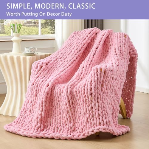 Bigacogo Chunky Knit Throw Blanket for Couch, 51x63 inches, Blush Pink - Image 3