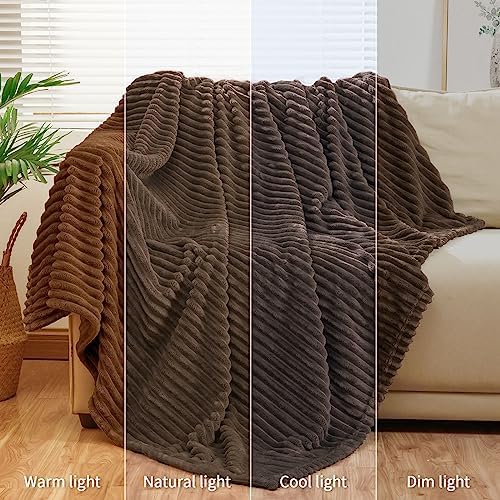 Bnuitland Brown Flannel Throw (50X71 inches),300GSM Super Soft Fleece Stripe Pattern Sofa Blanket, Lightweight Cozy Bed Throw for Home Decor All Season - Image 6