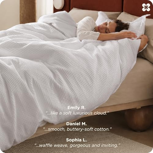 Bedsure PureWoven Cotton Waffle Weave Duvet Cover, 3 Pieces, Bright White - Image 6