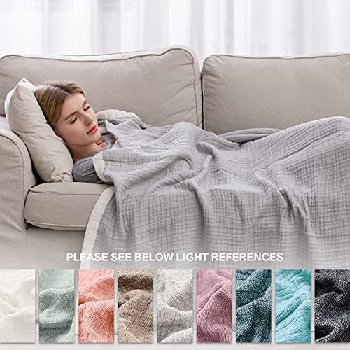 SE SOFTEXLY Muslin Throw Blanket, 4-Layer Dyed Yarn, 50”x60”, Grey - Image 5