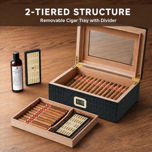Cigar Humidor Box, Spanish Cedar Wood Desktop Humidor - Image 4
