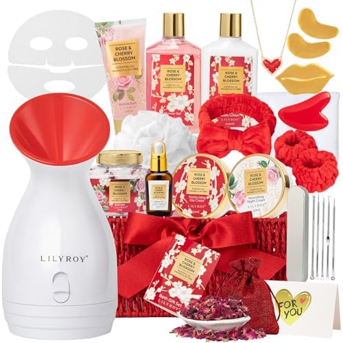 27Pcs Rose Spa Skin Care Gifts Set, Bath Set, Spa Gift Baskets for Women by LILYROY