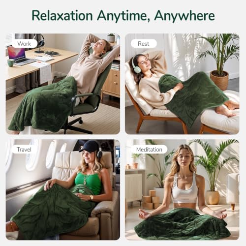 Weighted Lap Blanket for Adults, 7 lbs 41" x 53", Leaf Pattern, Olive Green - Image 6
