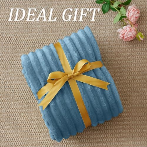 BEDELITE Ribbed Blue Throw Blanket for Couch, 50"x60" - Image 6
