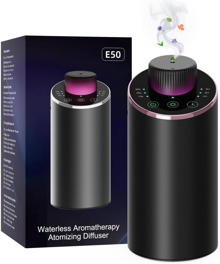 Waterless Essential Oil Diffuser Aromatherapy Scent Diffusers for Home Large Room, Bedroom, Car, Office, Desk, Battery Operated Mini Portable Air Freshener, 3 Countdown Timers & 3 Mist Levels by Unknown