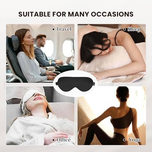 THXSILK Sleep Mask 100% 25 Momme Pure Mulberry Silk Super Smooth Cooling Sleep Eye Mask Blackout for Women/Man/Kids, Eye Cover with Wide Head Strap for Good Night Sleep, Black - Image 2