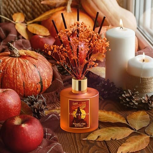 COCORRÍNA Reed Diffuser - Pumpkin Chai 6.7 fl oz Scented Diffuser with 8 Sticks Home Fragrance Bathroom Shelf Decor (Halloween Collection) - Image 3
