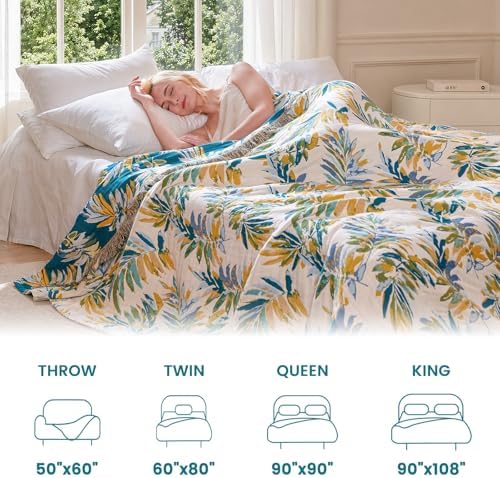 MSGKV Boho Throw Blanket 50"x60" 100% Cotton Leaves Muslin Throw for Couch - Image 5