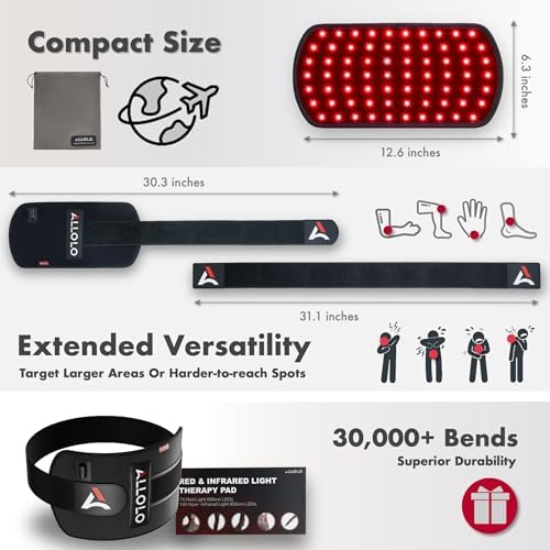 ALLOLO Red Light for Body, 3 in 1 LEDs Red Light Belt with Timer Remote Control, 660nm 850nm Infrared Light Pad for Body Waist Shoulder Knee, 12.6" x 6.3" Large Area - Image 4