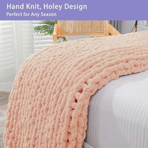 Bigacogo Chunky Knit Throw Blanket for Couch, 51x63 inches, Peach Fuzz - Image 4