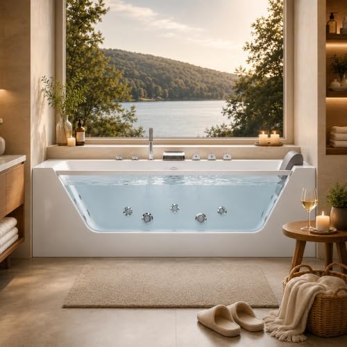 Empava 60" Acrylic Alcove Whirlpool Bathtub, Jetted Soaking Tub by Unknown