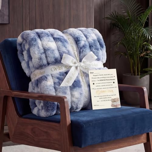 ORINOVA Tie-dye Blue Soft Comfy Throw Blanket for Couch Bedroom Faux Fur 50x60 Fluffy Blanket for Living Room Furry Bed Cozy Home Decor Gifts 860 GSM - Image 4